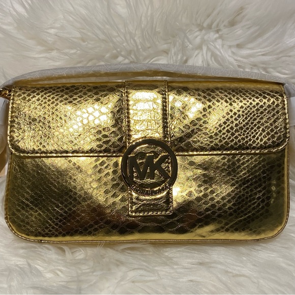 Michael Kors Metallic Gold Leather Flap Purse NWT - Picture 12 of 16